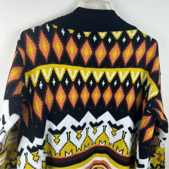Baciano Open Knit Geometric Waterfall Cardigan Boho Southwestern Fair Isle Retro - Picture 2 of 12